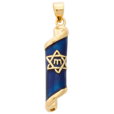 Blue Enamel Mezuzah Pendant